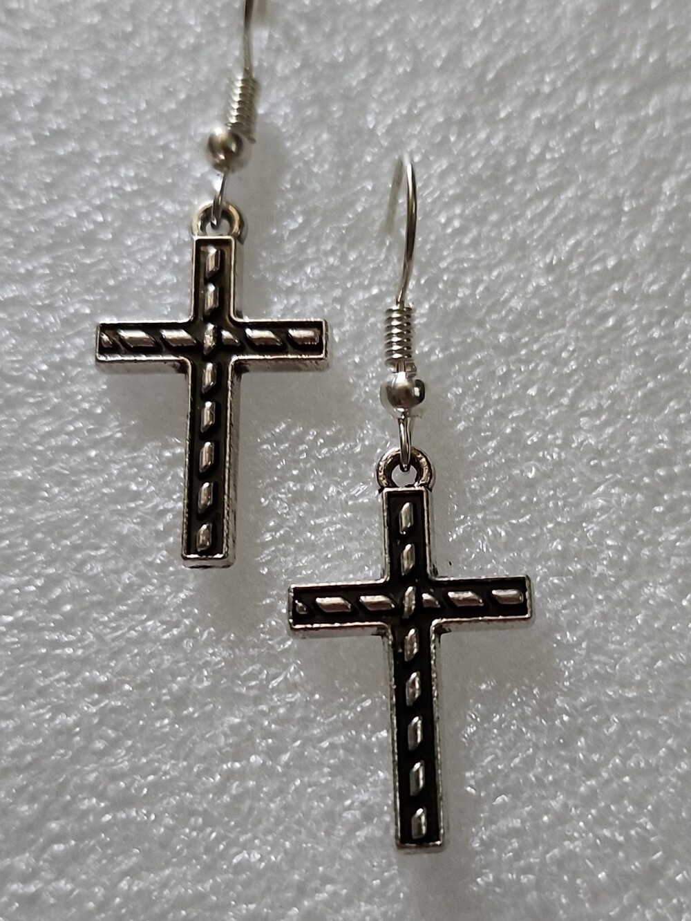 Hand Crafted Silver Cross Dangle Earrings